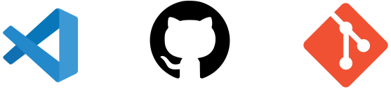 Logos
										for various development tools including
										Visual Studio Code, represented by a blue
										infinity-like shape; GitHub, depicted by
										a black cat silhouette within a circle;
										and Git, shown as an orange diamond with
										a white branch structure.